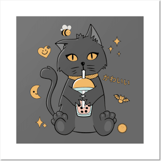 Cute Cat Bubble Tea Posters and Art